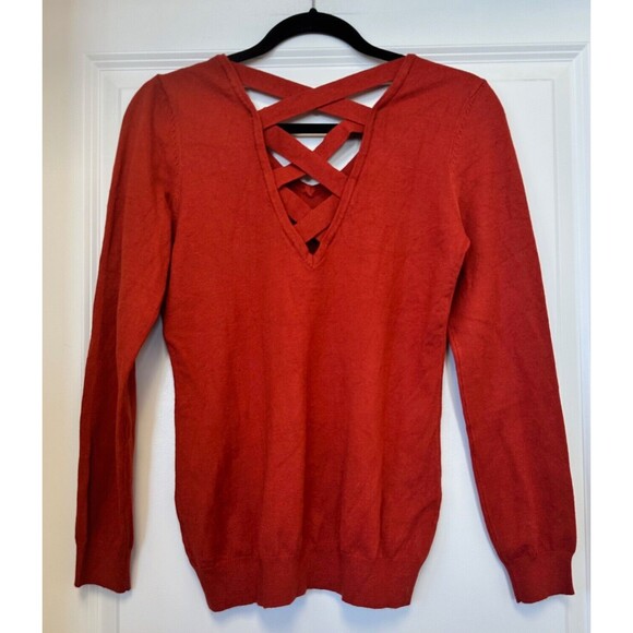 Love Ellie Sweater Womans XS Criss Cross Back Knit Pullover Rust Long Sleeve - Picture 2 of 4